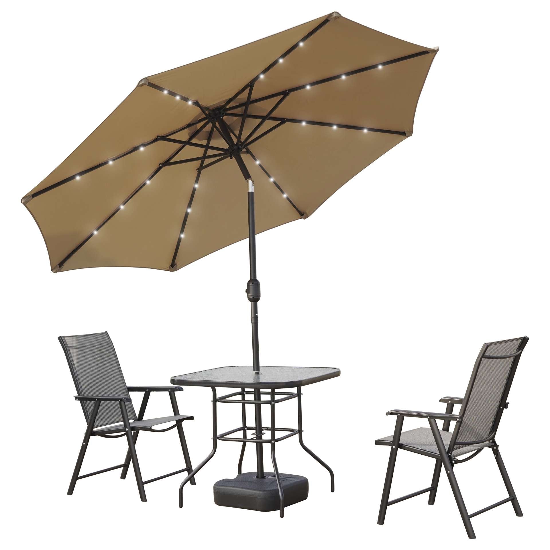 LeisureMod Sierra Modern 9 ft Steel Market Patio Umbrella With Solar Powerd LED & Tilt | Umbrellas | Modishstore - 5