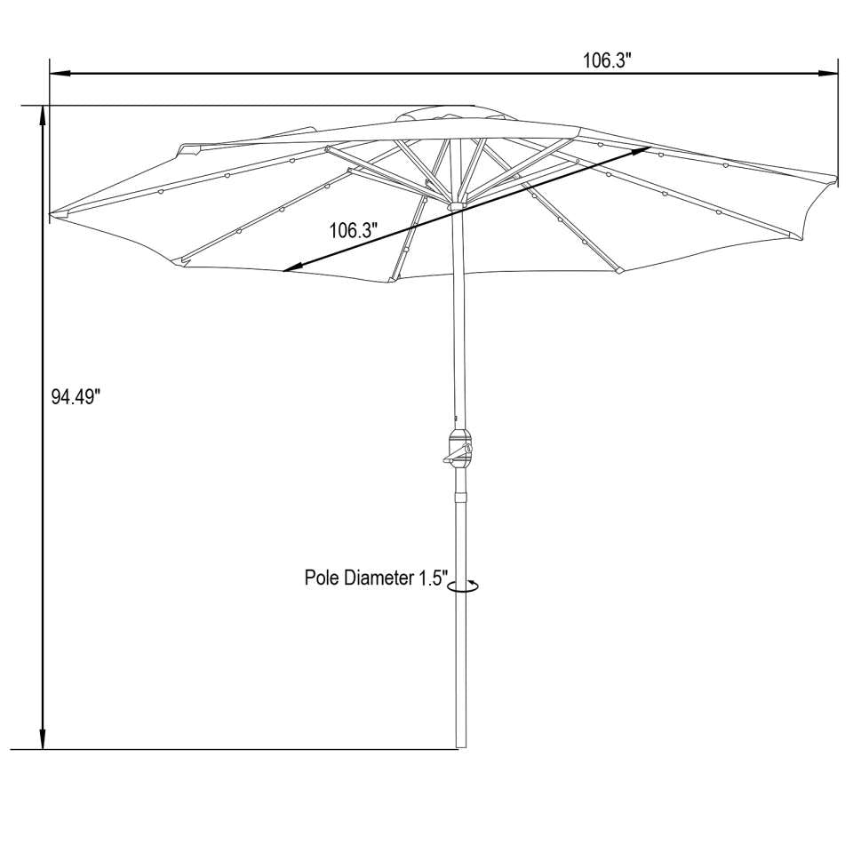 LeisureMod Sierra Modern 9 ft Steel Market Patio Umbrella With Solar Powerd LED & Tilt | Umbrellas | Modishstore - 27