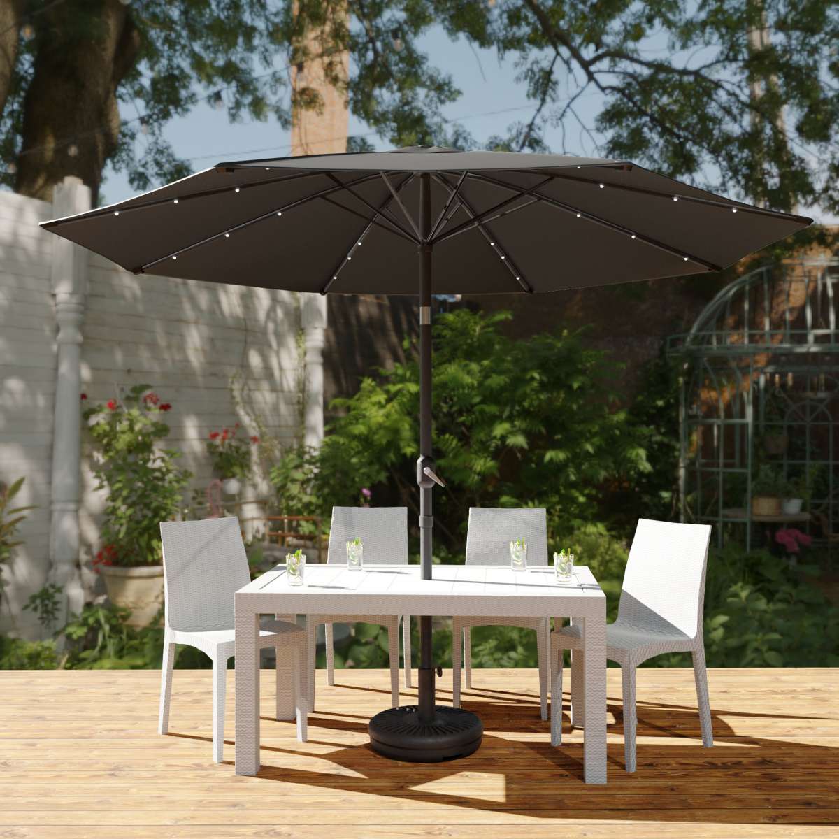 LeisureMod Sierra Modern 9 ft Steel Market Patio Umbrella With Solar Powerd LED & Tilt | Umbrellas | Modishstore - 25