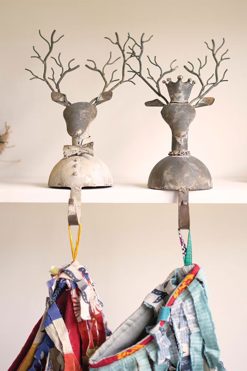 Set Of Two Metal Deer Stocking Holders (Min 2) By Kalalou | Hanger | Modishstore - 1