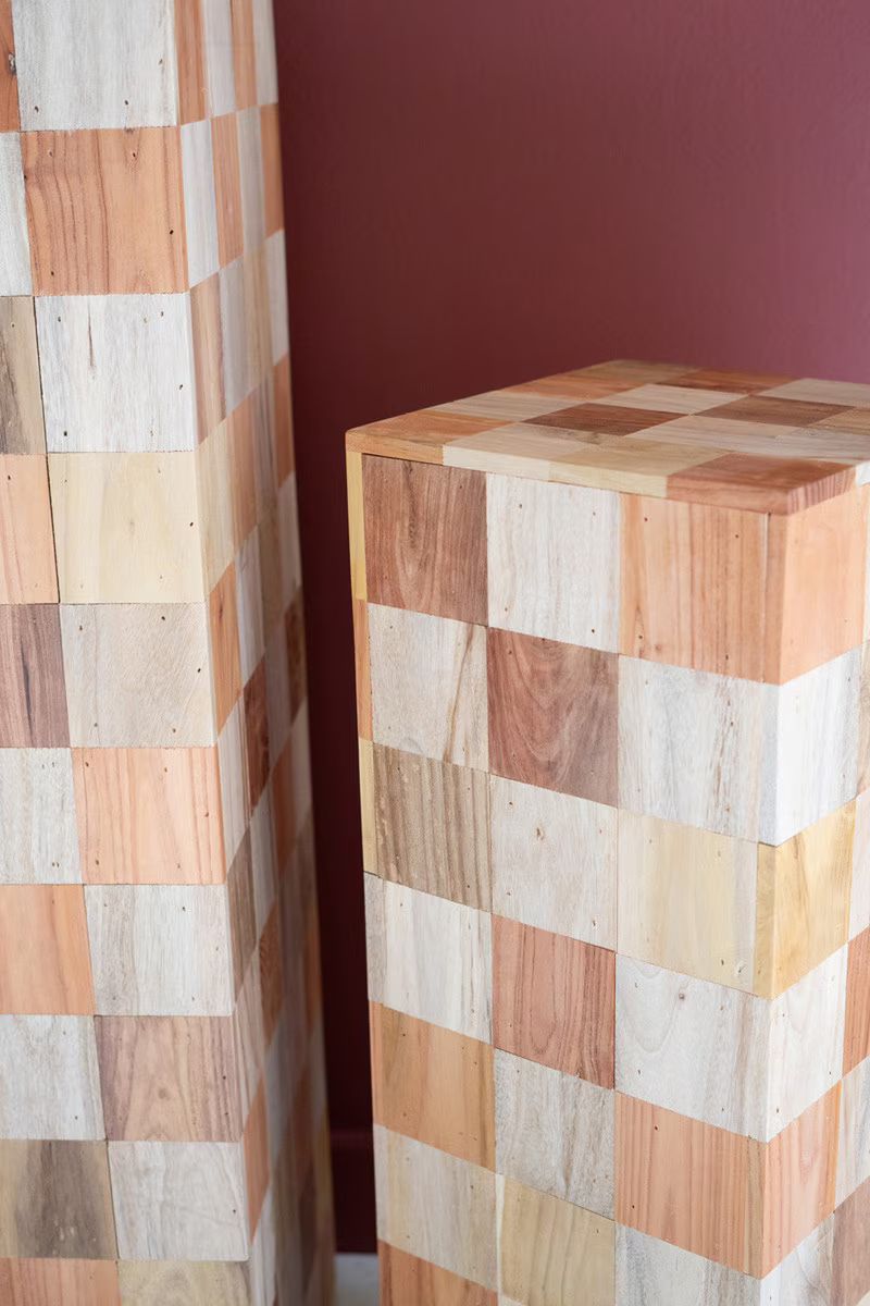 Set Of Two Assorted Wood Block Pedestals By Kalalou | Pedestal Trays | Modishstore - 2