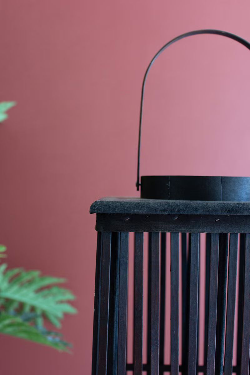 Tall Brown Rectangle Bamboo Lantern - W Glass Insert Large By Kalalou | Lanterns | Modishstore - 3