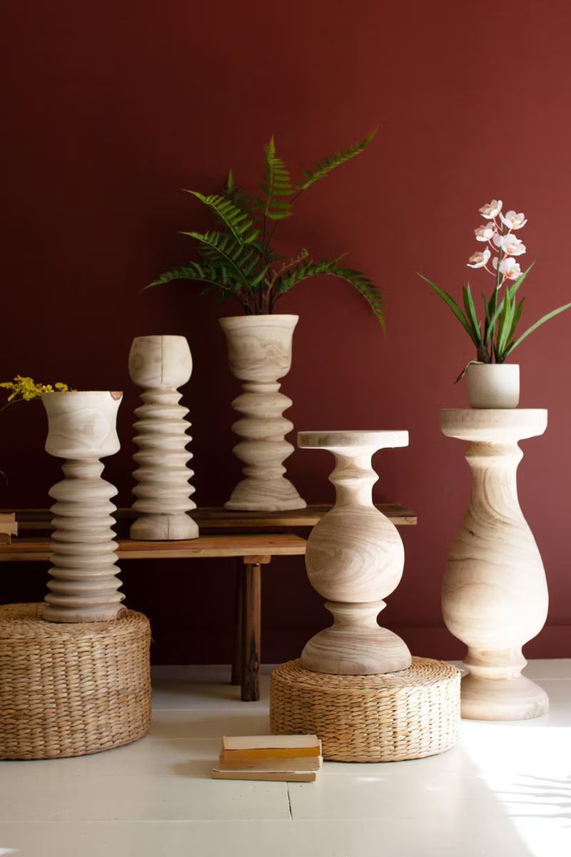 Set Of Three Turned Wood Towers With Cups By Kalalou | Candle Holders | Modishstore - 5