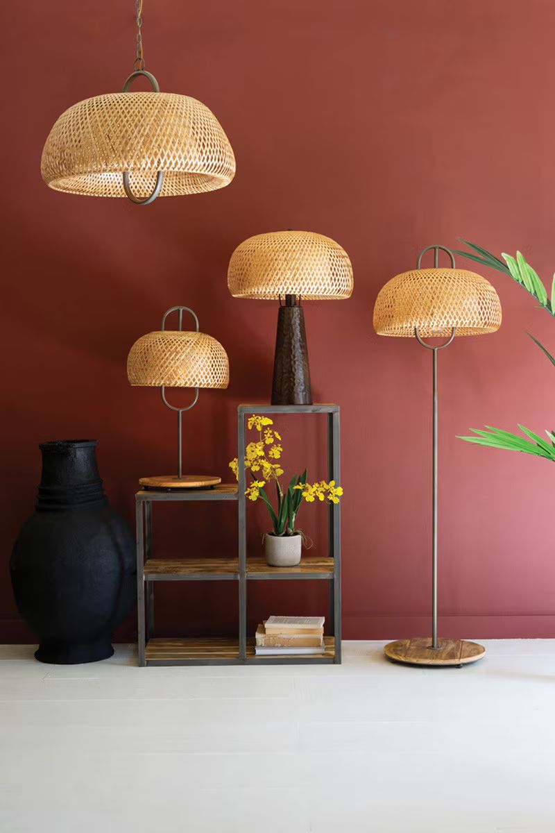 Metal And Wood Table Lamp With Woven Cane Lamp Shade By Kalalou | Table Lamps | Modishstore - 3