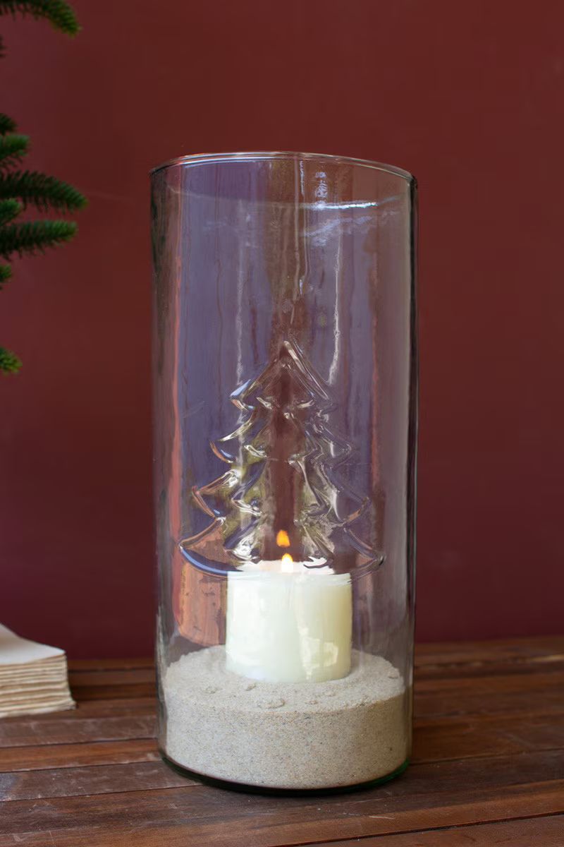 Clear Glass Cylinder With Embossed Christmas Tree By Kalalou | Candle Holders | Modishstore - 3