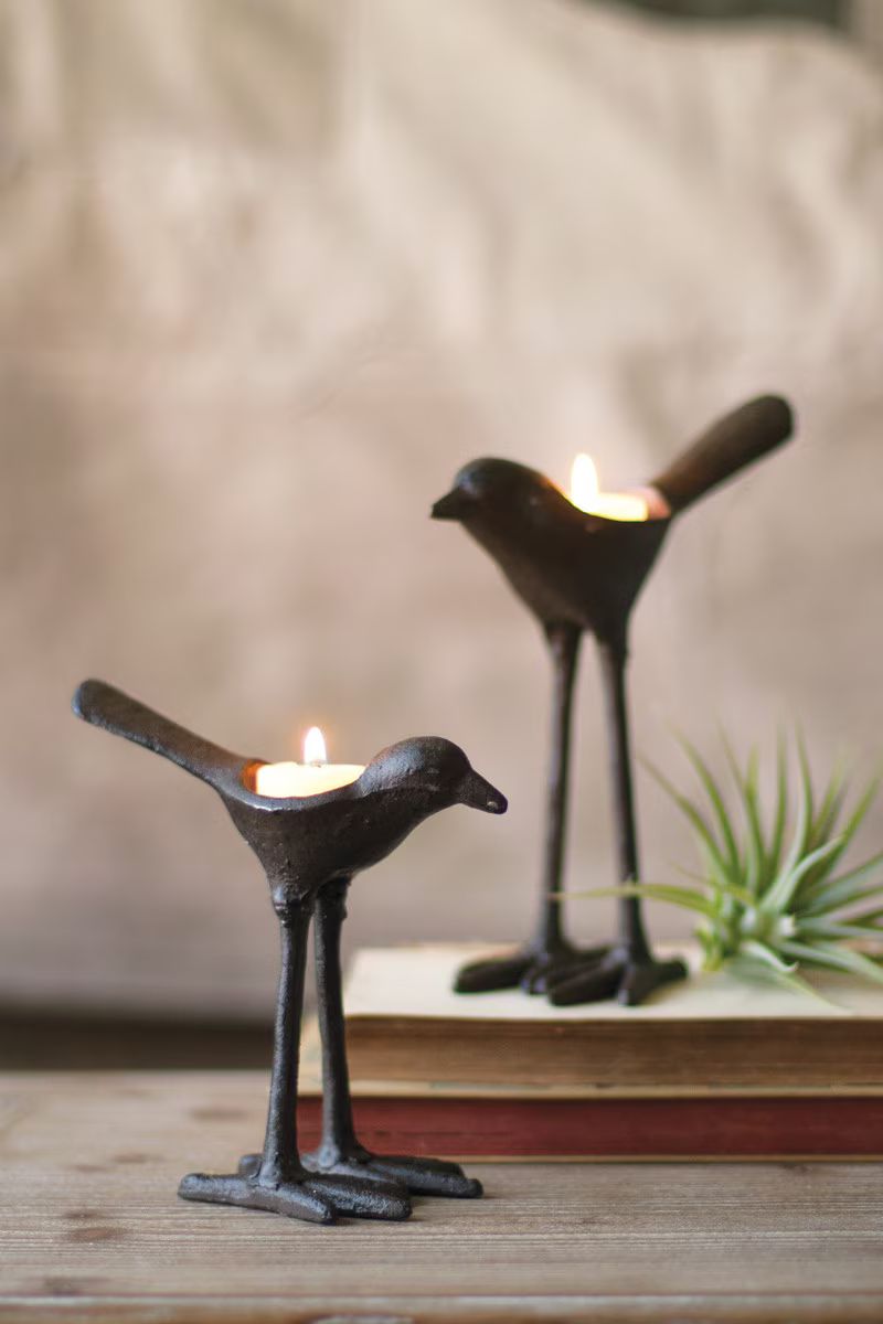 Set Of Two Cast Iron Bird Tea Light Holders (Min 2) By Kalalou | Candle Holders | Modishstore - 1
