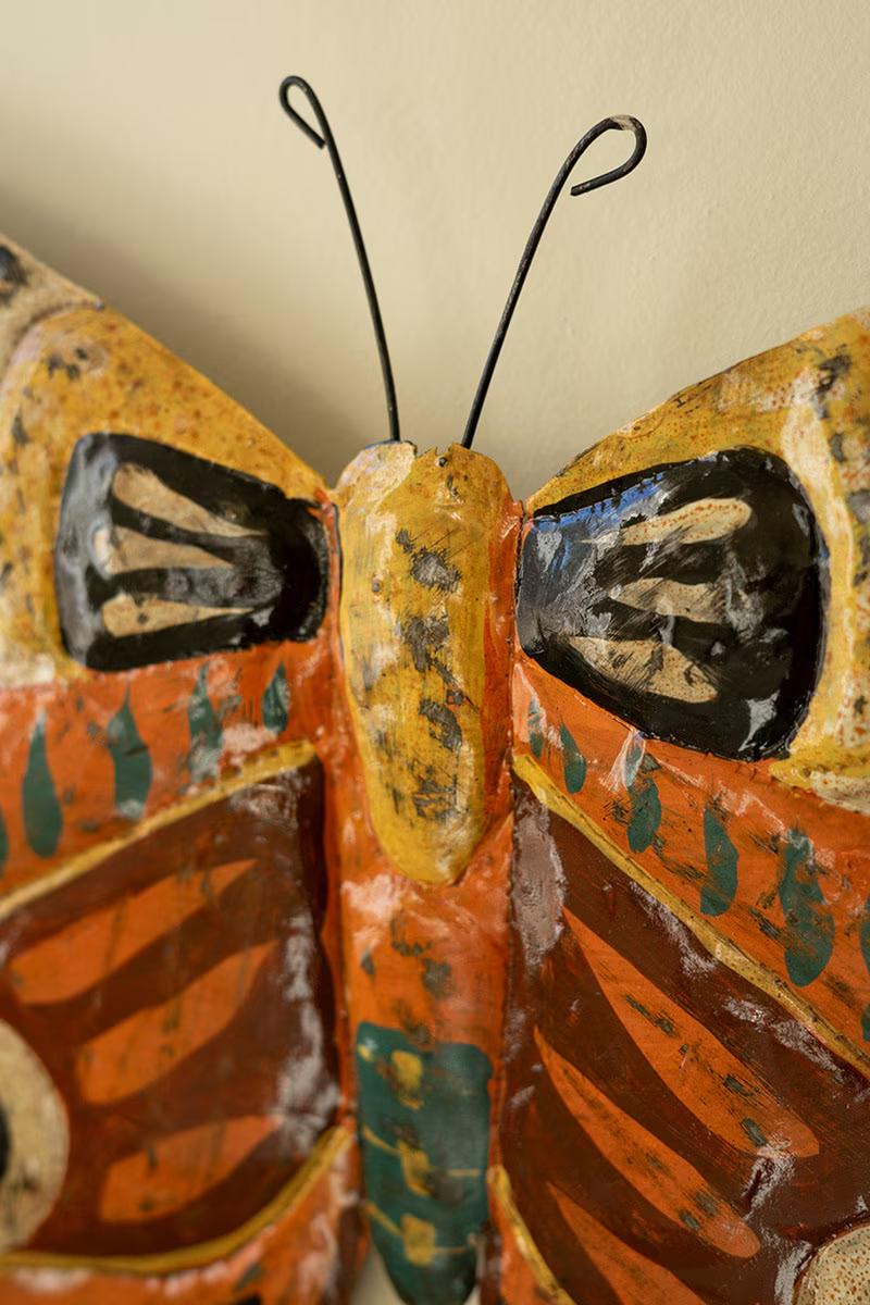 Painted Metal Hand-Hammered Butterfly Wall Art By Kalalou | Wall Art | Modishstore - 3