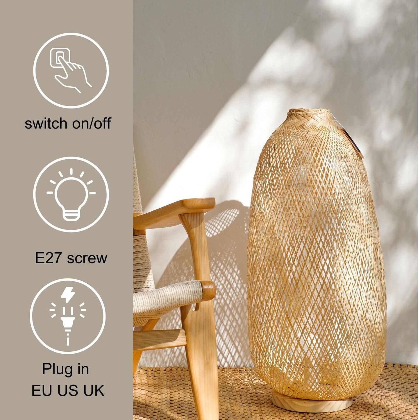 A Na - Bamboo Boho Table Lamp (14- 16 Inches) By Thaihome | Table Lamps | Modishstore - 6