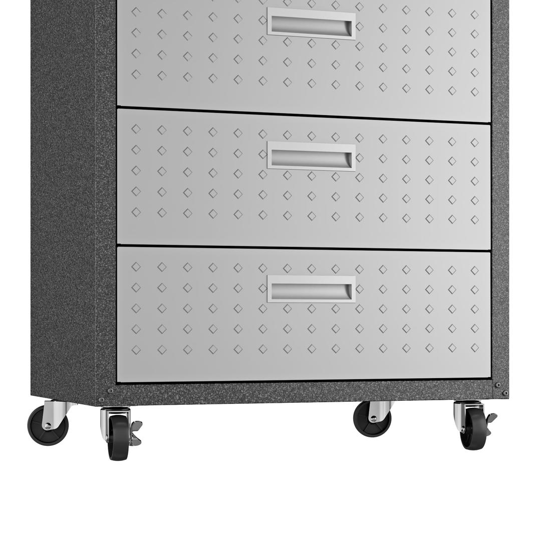 Manhattan Comfort Fortress Textured Metal 31.5" Garage Mobile Chest with 3 Full Extension Drawers In Grey | Drawers | Modishstore-5