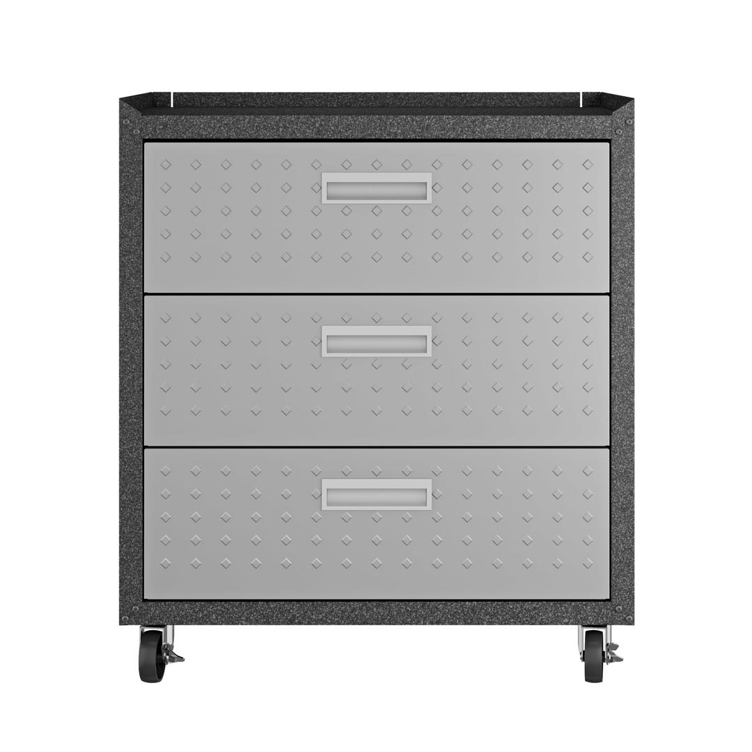 Manhattan Comfort Fortress Textured Metal 31.5" Garage Mobile Chest with 3 Full Extension Drawers In Grey | Drawers | Modishstore-6