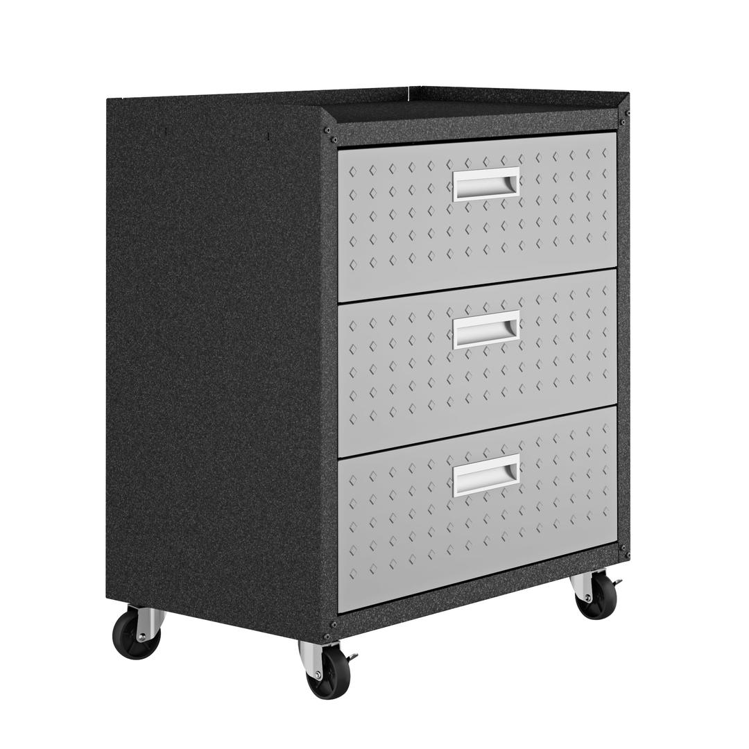 Manhattan Comfort Fortress Textured Metal 31.5" Garage Mobile Chest with 3 Full Extension Drawers In Grey | Drawers | Modishstore-7