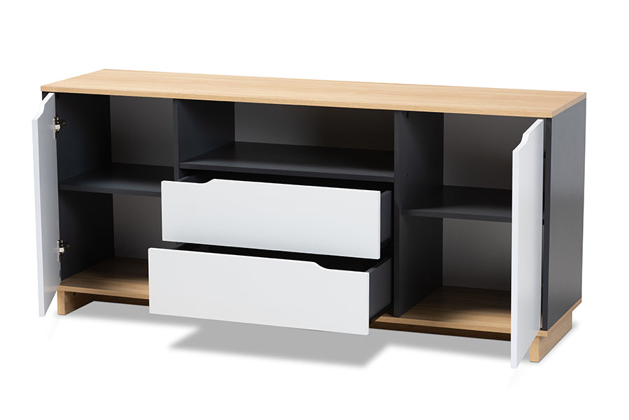 baxton studio reed mid century modern multicolor 2 door wood dining room sideboard | Modish Furniture Store-3