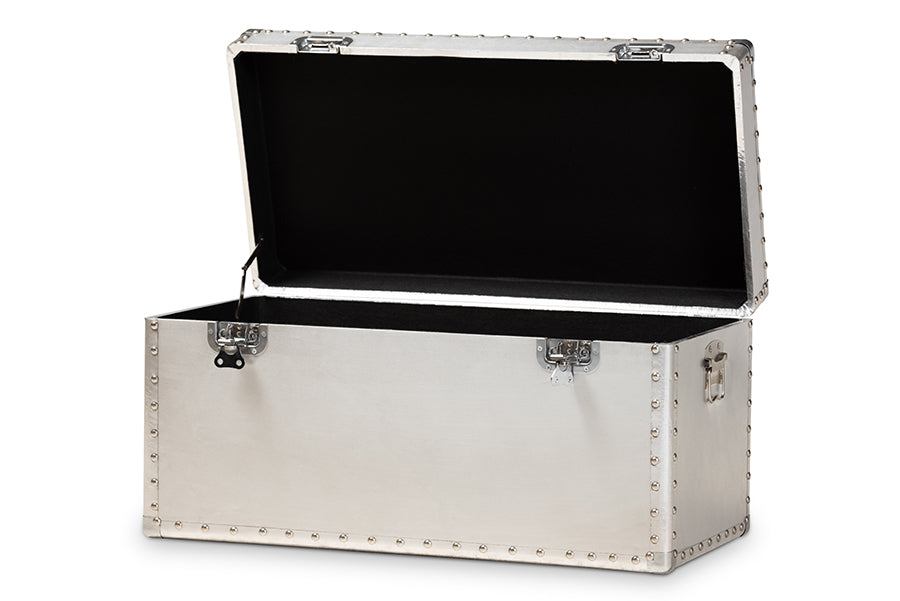 baxton studio serge french industrial silver metal storage trunk | Modish Furniture Store-3