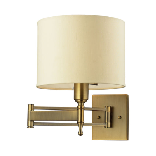 Pembroke 1-Light Swingarm Wall Lamp in Antique Brass with Tan Fabric Shade ELK Lighting | Wall Lamps | Modishstore