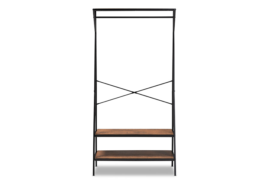 baxton studio laima vintage rustic industrial distressed wood and black metal finished entryway coat hanger | Modish Furniture Store-3