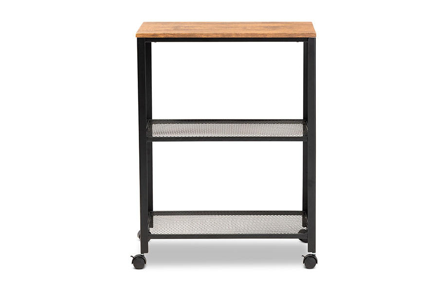 baxton studio verna vintage rustic industrial black finished metal and oak brown finished wood kitchen serving cart | Modish Furniture Store-3