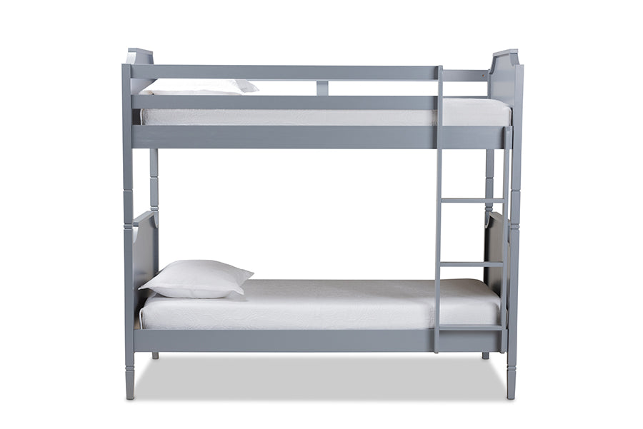 baxton studio mariana traditional transitional grey finished wood twin size bunk bed | Modish Furniture Store-3