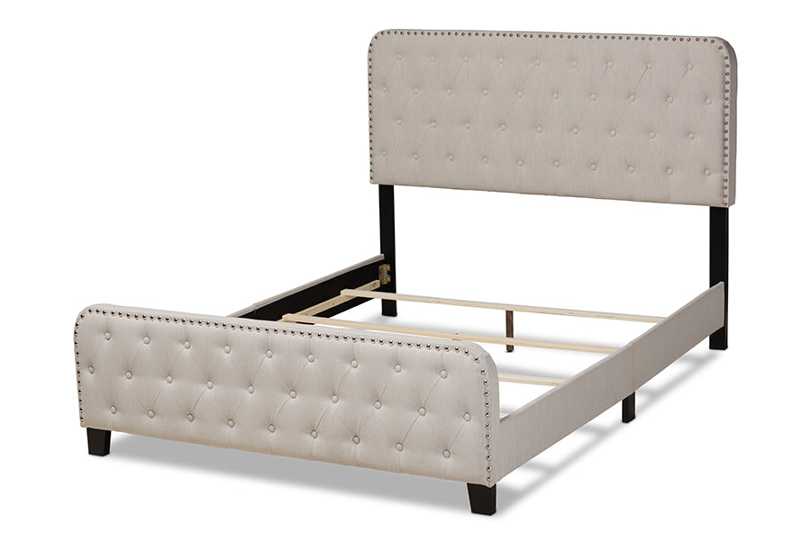 Baxton Studio Annalisa Modern Transitional Beige Fabric Upholstered Button Tufted King Size Panel Bed | Beds | Modishstore - 7