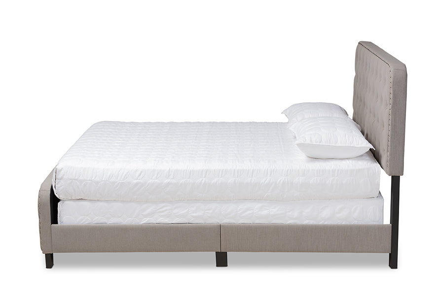 baxton studio annalisa modern transitional grey fabric upholstered button tufted king size panel bed | Modish Furniture Store-3