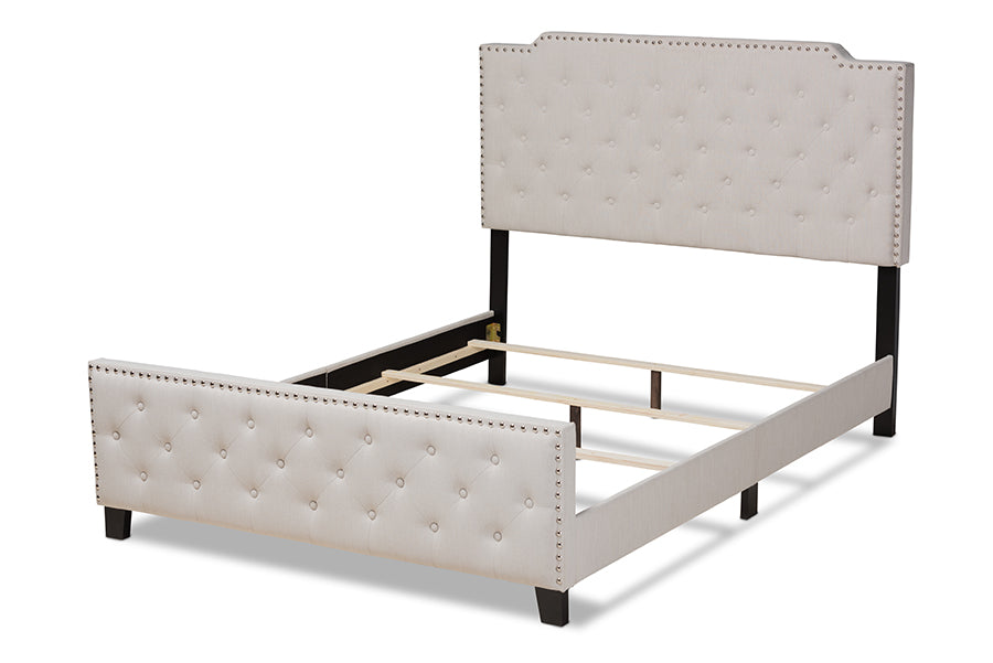 Baxton Studio Marion Modern Transitional Beige Fabric Upholstered Button Tufted King Size Panel Bed | Beds | Modishstore - 7