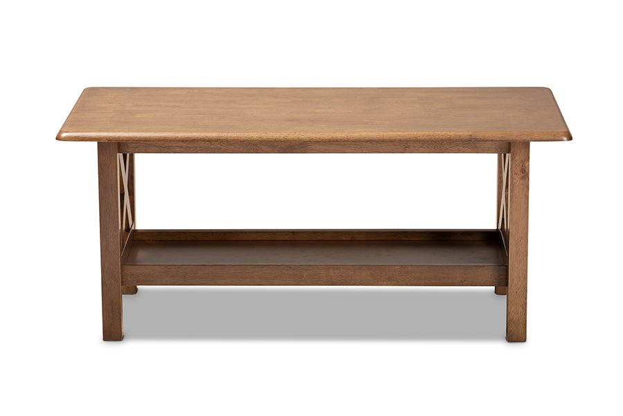 baxton studio reese traditional transitional walnut brown finished rectangular wood coffee table | Modish Furniture Store-3