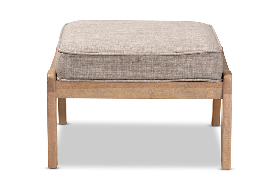 baxton studio sigrid mid century modern light grey fabric upholstered antique oak finished wood ottoman | Modish Furniture Store-3