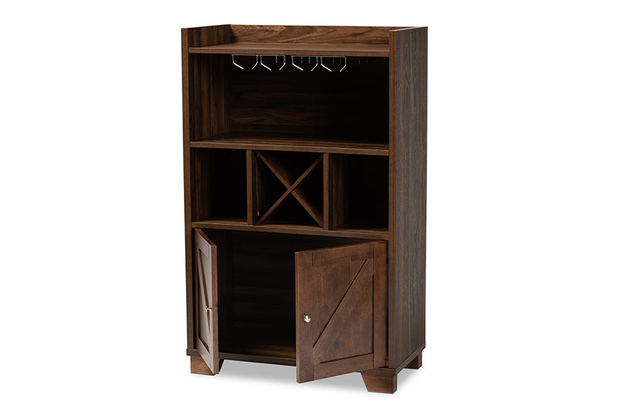 baxton studio carrie transitional farmhouse walnut brown finished wood wine storage cabinet | Modish Furniture Store-3