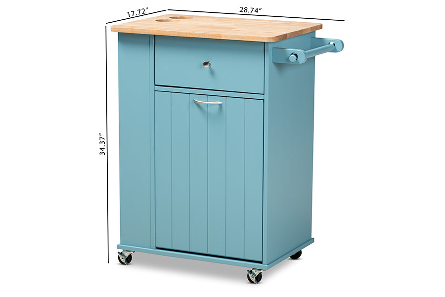 Baxton Studio Liona Modern and Contemporary Sky Blue Finished Wood Kitchen Storage Cart | Bar Carts | Modishstore - 12