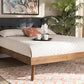 Baxton Studio Alke Mid-Century Modern Dark Grey Fabric Upholstered Walnut Brown Finished Wood Queen Size Platform Bed | Modishstore | Beds