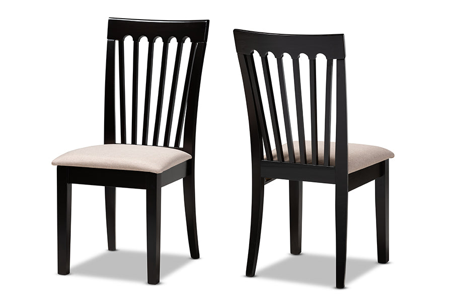 Baxton Studio Minette Modern and Contemporary Sand Fabric Upholstered Espresso Brown Finished 2-Piece Wood Dining Chair Set Set | Modishstore | Dining Chairs - 2