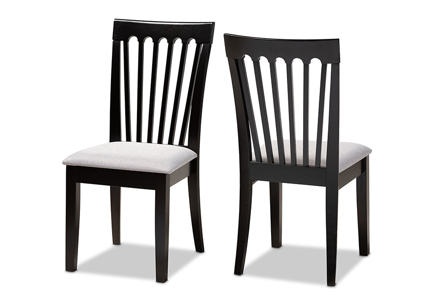 Baxton Studio Minette Modern and Contemporary Gray Fabric Upholstered and Espresso Brown Finished Wood 2-Piece Dining Chair Set | Modishstore | Dining Chairs - 4