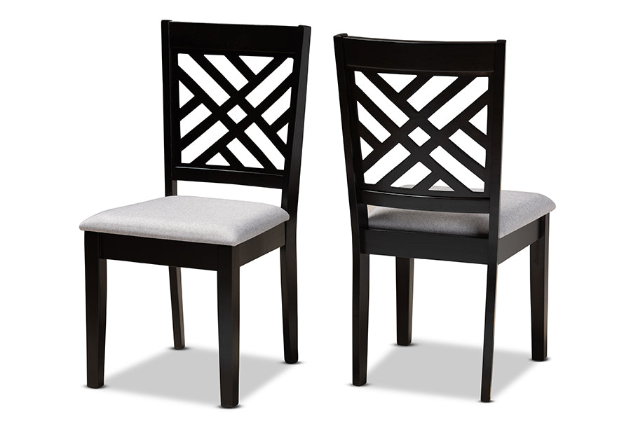 Baxton Studio Caron Modern and Contemporary Grey Fabric Upholstered Espresso Brown Finished Wood 2-Piece Dining Chair Set Set | Modishstore | Dining Chairs - 4