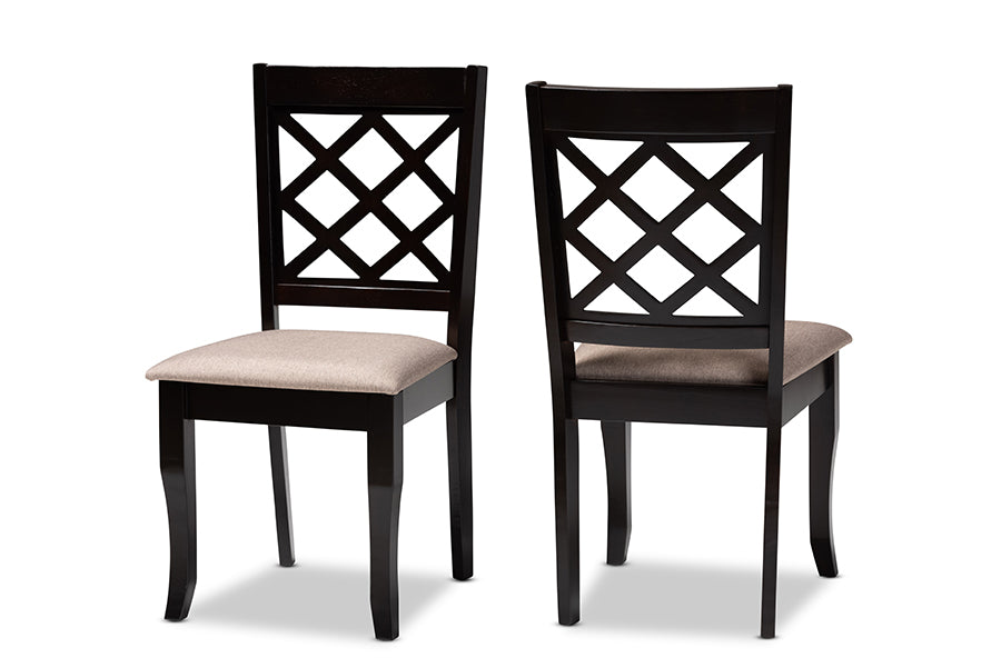 Baxton Studio Verner Modern and Contemporary Sand Fabric Upholstered Dark Brown Finished 2-Piece Wood Dining Chair Set | Modishstore | Dining Chairs - 4