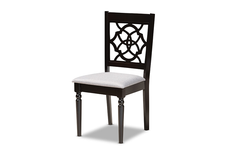 baxton studio renaud modern and contemporary grey fabric upholstered and dark brown finished wood 7 piece dining set | Modish Furniture Store-3