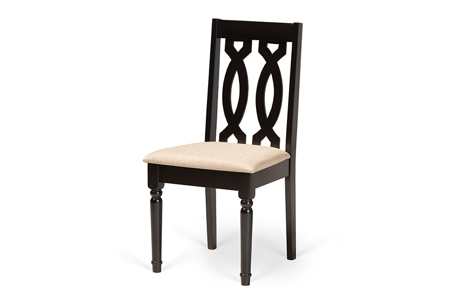 baxton studio callie modern and contemporary sand fabric upholstered and dark brown finished wood 7 piece dining set | Modish Furniture Store-3