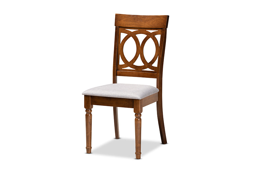 baxton studio lucie modern and contemporary grey fabric upholstered and walnut brown finished wood 7 piece dining set | Modish Furniture Store-3