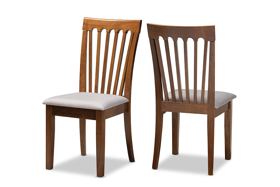 Baxton Studio Minette Modern and Contemporary Grey Fabric Upholstered Walnut Brown Finished Wood 2-Piece Dining Chair Set | Modishstore | Dining Chairs - 4