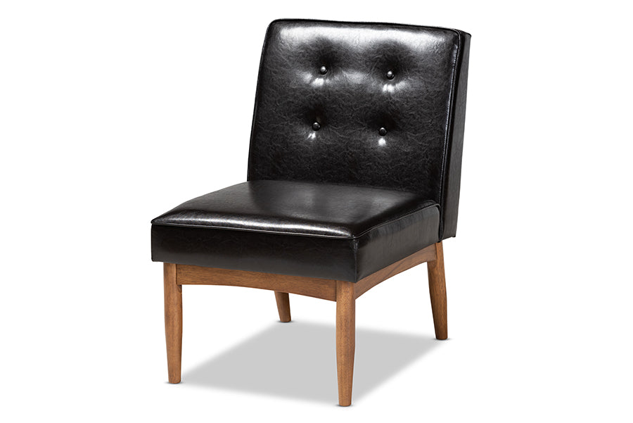 Baxton Studio Arvid Mid-Century Modern Dark Brown Faux Leather Upholstered Wood Dining Chair | Modishstore | Dining Chairs - 2