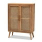 baxton studio alina mid century modern medium oak finished wood and rattan 2 door accent storage cabinet | Modish Furniture Store-2