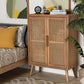 Baxton Studio Alina Mid-Century Modern Medium Oak Finished Wood and Rattan 2-Door Accent Storage Cabinet | Modishstore | Cabinets