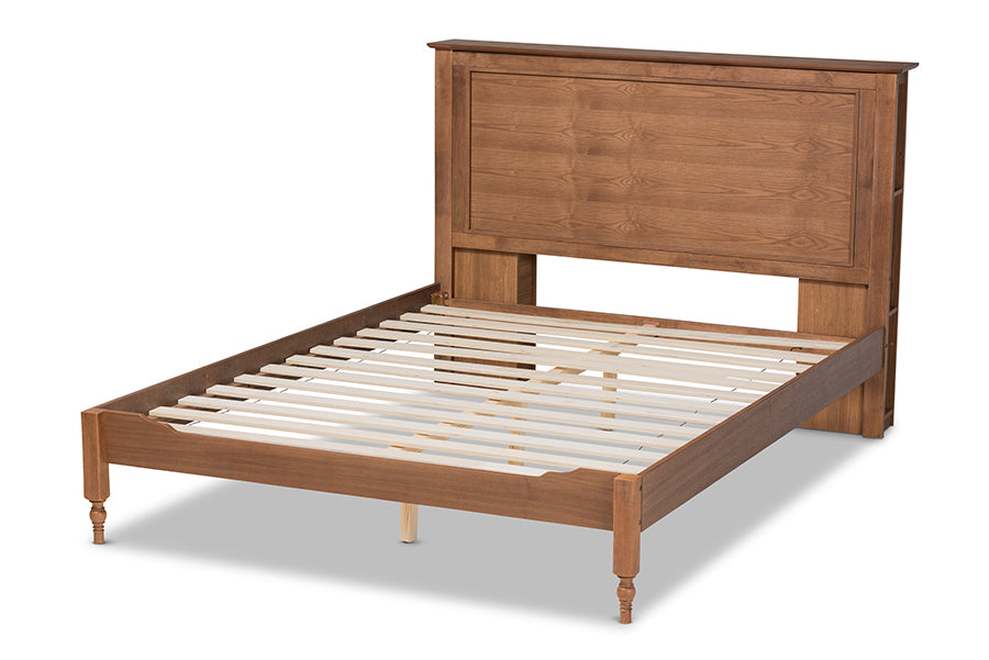 Baxton Studio Danielle Traditional and Transitional Rustic Ash Walnut Brown Finished Wood Queen Size Platform Storage Bed with Built-In Shelves | Beds | Modishstore - 6