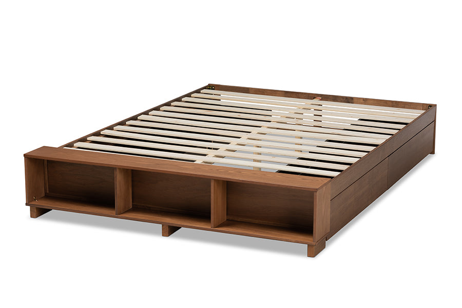 Baxton Studio Arthur Modern Rustic Ash Walnut Brown Finished Wood King Size Platform Bed with Built-In Shelves | Beds | Modishstore - 8