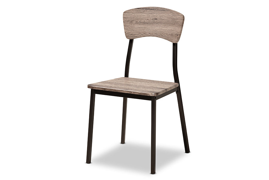 baxton studio marcus modern industrial black metal and rustic oak brown finished wood 5 piece dining set | Modish Furniture Store-3