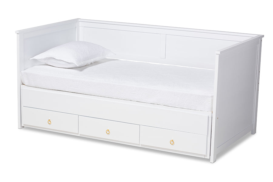 baxton studio thomas classic and traditional white finished wood expandable twin size to king size daybed with storage drawers | Modish Furniture Store-2