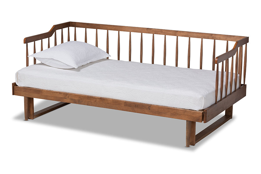 baxton studio muriel modern and transitional walnut brown finished wood expandable twin size to king size spindle daybed | Modish Furniture Store-2