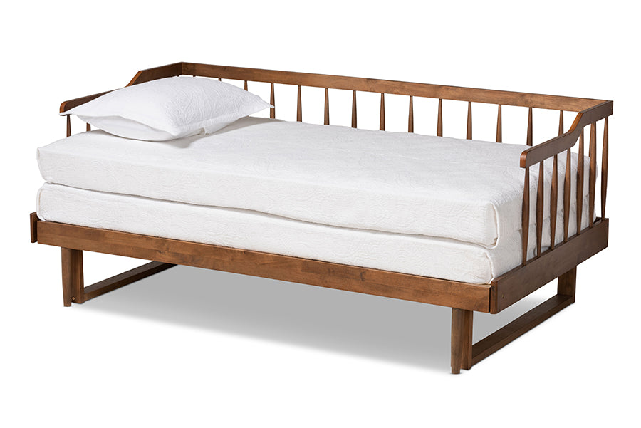 baxton studio muriel modern and transitional walnut brown finished wood expandable twin size to king size spindle daybed | Modish Furniture Store-3