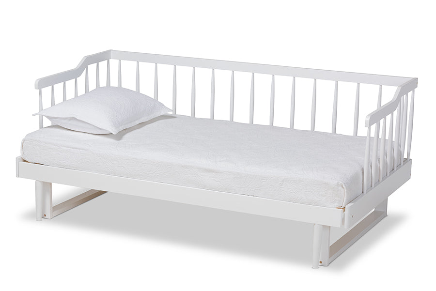 baxton studio muriel modern and transitional white finished wood expandable twin size to king size spindle daybed | Modish Furniture Store-2