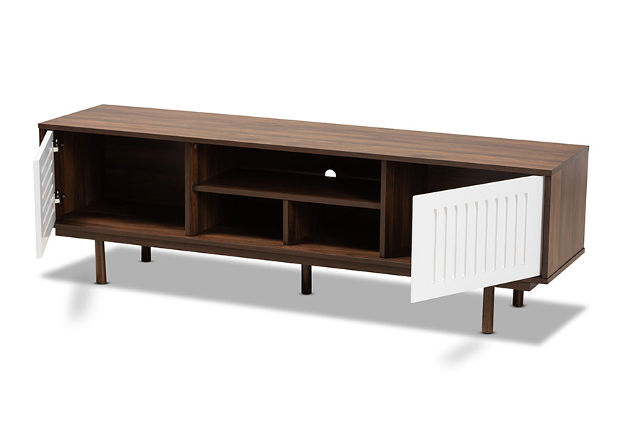 baxton studio meike mid century modern two tone walnut brown and white finished wood tv stand | Modish Furniture Store-3