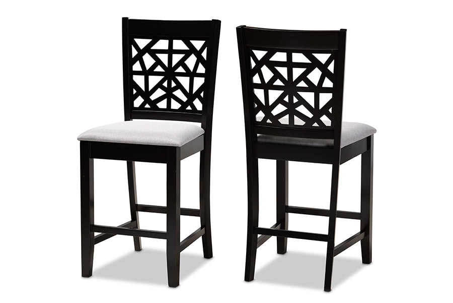 Baxton Studio Devon Modern and Contemporary Grey Fabric Upholstered and Espresso Brown Finished Wood 2-Piece Counter Height Pub Chair Set | Modishstore | Dining Chairs - 4