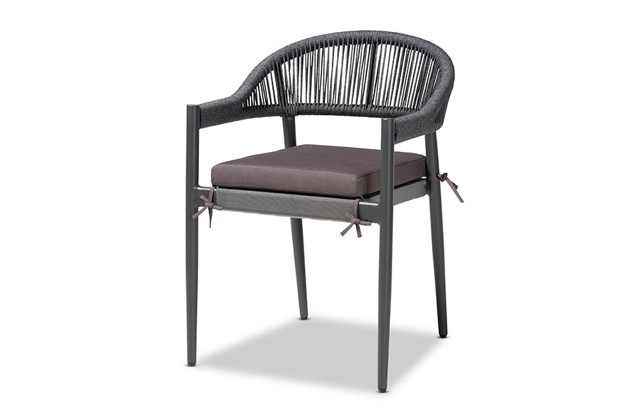 Baxton Studio Wendell Modern and Contemporary Grey Finished Rope and Metal Outdoor Dining Chair | Modishstore | Dining Chairs - 4